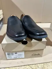 Clarks Tilden Free Mens Black Leather Slip On Cuir Noir Sz 8 1/2 M (10312) New