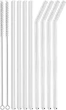 ALINK Skinny Clear Glass Straws, 10.5" x 7 mm Long Reusable Drinking Straws for 30 oz RTIC/YETI Tumblers, Starbucks Cups, Mason Jars, Pack of 8 with Cleaning Brush and Silicone Tips