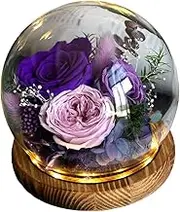 Valentine's Day Send her Eternity Rose Bouquet, Glass Dome Bouquet, Suitable for Women Gifts for mom, Grandma, Friend, Wife, Girlfriend Birthday Gift (1, Roses Classic Purple)