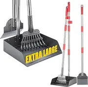 FUSBUNTY Dog Pooper Scooper Set, Pooper Scooper for Dog, Heavy Duty Stainless Steel Rake with Extra Large Tray & Spade No Bending Clean Up for Pet Waste Removal, for Grass, Dirt Or Gravel.