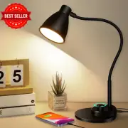 LED Desk Lamp Dimmable USB Port Gooseneck 3 Color Modes Auto Sensor Study Light