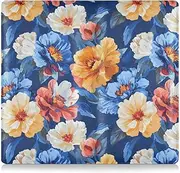 [Amooorous] Oil Painting with Retro Flowers in Blue Pu Leather Registration and Insurance Card Holder Wallet Accessories Case for Essential Document, Driver License, Cards, Oil painting with retro flowers in