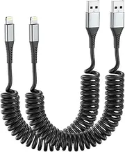 Coiled Lightning Cable for Car, [MFi Certified] Short Retractable iPhone Charger Fsat Charging Cord, 2 Pack 3FT USB A to Lightning Cable for iPhone14/13/12/11 Pro Max/XS MAX/8/iPad/CarPlay