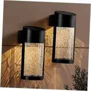 Solar Outdoor Wall Lights Fixture Set of 2 Porch Lights Crackled Glass