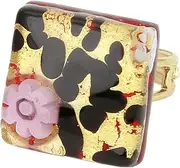 [Glass Of Venice] GlassOfVenice Murano Glass Venetian Reflections Square Adjustable Ring - Gold Millefiori