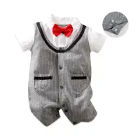 在飛比找momo購物網優惠-【JoyNa】造型連身短袖包屁衣 童裝 嬰兒連身衣 灰色(開