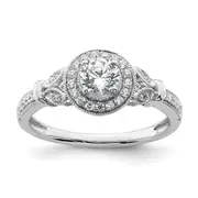 0.40ct. CZ Solid Real 14K White Gold Vintage Round Halo Dia. Complete Engagement Ring