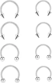 [QXXPVV] 8Pcs 16G Horseshoe Septum Rings Stainless Steel Nose Piercing Jewelry Cartilage Helix Tragus Daith Rook Earring Hoop Lip Rings 8mm 10mm Gold/Silver/Black for Women Men