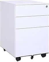 File Cabinet Steel Movable Cabinet Small Push Cabinet Under Desk Storage Cabinet Three Drawers with Wheels Office Drawer(White)
