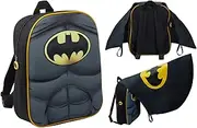 Boys Batman 3D Backpack with Foldable Cape Kids DC Comics Novelty Dress Up Rucksack Bag