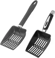 2pcs Stainless Steel Cat Litter Scoop Reliable, Heavy Duty,Kitty Litter Box Accessory,cat Scooper for Cat Litter Box Deep Shovel, Long Handle, Poop Sifting (Black)