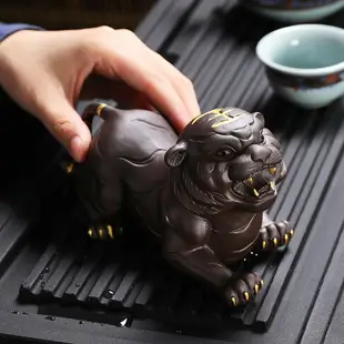創意老虎紫砂茶壺精品可養茶桌茶幾十二生肖虎招財瑞獸桌面裝飾品