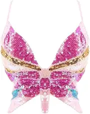 [Generic] Athletics Fitted Tank Bandage Top Sparkly Crop Dance Vest Costume Bra Belly Outfits Sequin Women's with Memory