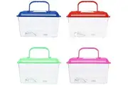 Pet Basic Original Plastic Travel Fish Tank - Green - 22cm x 16cm x 11.5cm with Snap Lock Lid for Easy Feeding Access (Red)
