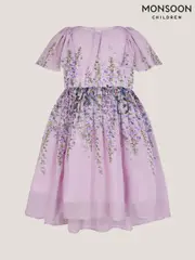 Monsoon Purple Floral Print Flutter Sleeve Dress (F82928) | $120 - $143