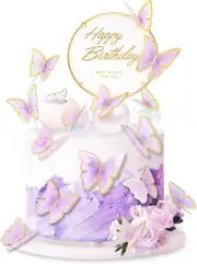 11-Pieces Purple Gold Butterfly Cake Toppers Happy Birthday Metal Gold Happy Bir