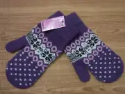 Fashion Snow Flakes on Purple Acrylic/Rabbit Hair/Spandex Women's Mittens NWT