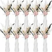 Janinka 10 Set Dried Pampas Grass Centerpiece for Wedding 10 Composite Plastic Flower Vases 10 Artificial Roses 80 Dried Pampas Grass for Baby Shower Rustic Bridal Shower Farmhouse Home Decoration