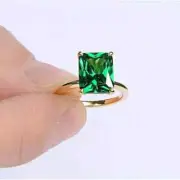 14K Yellow Gold Plated 2Ct Cushion Cut Lab Created Emerald Solitaire WeddingRing
