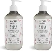 I Love Naturals Rose & Argan Hand & Body Lotion, Essential Oils Of Rose & Patchouli, Crafted With Ingredients Such as Shea Butter, 100% Recycled Bottle & Vegan-Friendly - 2 x 19.919 fl oz