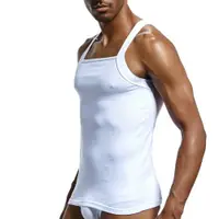 在飛比找ETMall東森購物網優惠-健身羅紋型男透氣方領凈色棉背心