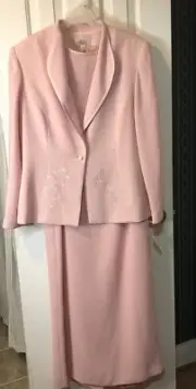 NWT Talbots Pink Formal Beaded Jacket & Matching Sleeveless Dress Size 16