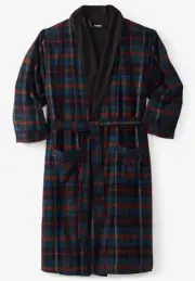 Kingsize Men's Tall L/XL MULTI-PLAID Jersey-Lined Flannel Robe MSRP $127