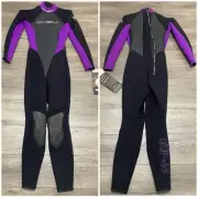 O’Neill Women's Black Purple Reactor 3/2mm Back Zip Full Wetsuit Sz 4 NWT