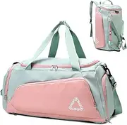 Outplea 40L Gym Bag with Shoe Compartment for Women, Travel Bag Sports Duffle Bag, Overnight Weekender Backpack, Green & Pink, green & pink, 40L, Gym