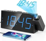 Projection Digital Alarm Clock for Bedroom, Large LED Alarm Clock Projection on Ceiling Wall, 350°Projector,Dimmer,USB Charger,Battery Backup Loud Dual Alarm Clock for Heavy Sleeper Kid Elderly