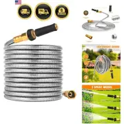 Garden Hose Expandable 100 FT Stainless Steel Heavy Duty Flexible Water Hose