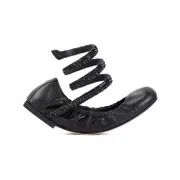 [Rene` Caovilla] Rene` Caovilla-Black Lamb Leather Ballerinas-Donna 38 IT