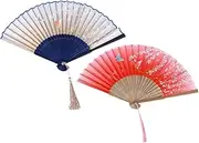 [Amosfun] 2pcs Ornament Fan Retro Fan Chinese Style Fan Handheld Fan Fold Fan Japanese Style Hand Fan Chinoiserie Decor Hand Folding Fan Handheld Folding Fan Japandi Decor Retro Decor Wooden