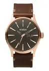 Nixon Sentry Leather Watch Rose Gold Gunmetal Brown 42mm Men’s New No Box