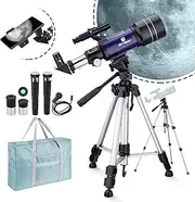 Telescope for Kids Beginners, 150X Magnification, 70mm Aperture 300mm Astronomical Refractor Telescope with Phone Adapter, Wire Shutter, Moon Filter and Carry Bag