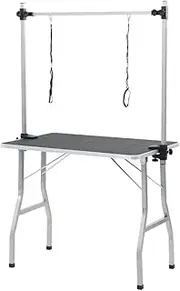 Foldable Bath Grooming Table for Dogs with Non-Slip Tabletop, Adjustable Height Grooming Arm, 2 Safety Loops Included, Portable 105cm x 61.5cm x 160cm
