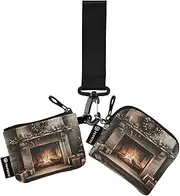 [XYMZR] Mini Zip Around Wristlet keychain Wallet Christmas Fireplace Tree for Women Personalized Pattern Detachable Dual Pouch Wristlet Portable Wallet Phone Coin Purse, Multi-colored, One Size