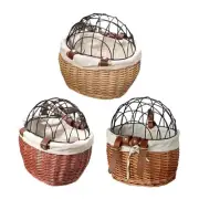Bicycles Woven Storage Basket with Lid, Woven Bike Pet Basket Bike Rattan Basket