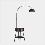 Indoor Floor Lamps Table & Lamp Combo with LED Bulb, Desk Lamp with Wireless Charging Pad and USB Port, Modern End Table with Floor Lamp for Bedroom, Living Room, Office Standing Lamp(Black)