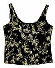 $157 Alex Evenings Womens Black Gold Scoop Neck Sleeveless Crop Cami Top Size M