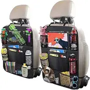 ULEEKA Car Backseat Organizer with 10" Tablet Holder + 9 Storage Pockets Seat Back Protectors Kick Mats for Toy Bottle Book Drink, Universal Fit Travel Accessories for Kid & Toddlers (2 Pack)