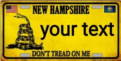 NEW HAMPSHIRE DON'T TREAD ON ME METAL AUTO TAG LICENSE PLATE CUSTOM PERSONALIZED