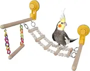 Suction Cup Bird Perch - Bird Swing Perch, Wooden Swing Toy Playground Stand | Comfortable Bird Play Gym, Natural Wood Swing Bird Supplies for African Grey Budgies Parakeet Macaw Cockatoo