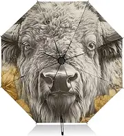 [PDZRMY] Bison Flower UV Protection Travel Umbrella Compact for Rain and Sun - Auto Open and Close UPF 50+ Windproof Portable 46” Sun Umbrella for Women and Men