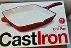 Cast Iron Grill Pan Square Red Porcelain Enameled 25cm