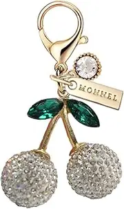 [Monnel] MC548 Crystal Big 3D Cherry Lobster Clasp Charm for Women with Velvet Bag (White,1 Piece)