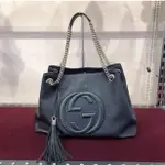 二手精品 GUCCI CHAIN TOTE 古馳 黑色 肩背包 手提包 托特包 SOHO 雙G 流蘇 536196