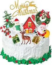 HCSSZ Christmas Cake Topper, 10PCS Merry Xmas Cupcake Decorations with Christmas Tree, Santa, Snowman,Reindeer, Candy, Cake for Xmas Party Ornaments Decoration Supplies