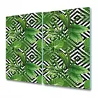 Glass Induction Ceramic Hob Cover Geometric tropical leaves white 2x30x52
