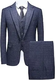 [Zylphorix] Mens 3 Piece Tweed Plaid Suit Checked Single Breasted Vintage Suits Slim Fit Blazer Jacket Vest Pants Sets